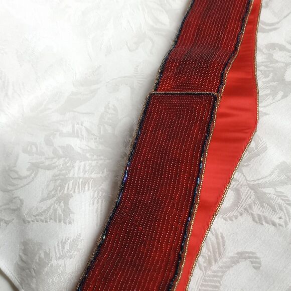 Vintage Regale Beaded Belt Red gold flower scroll leaf adjustable  30-33 main image 7